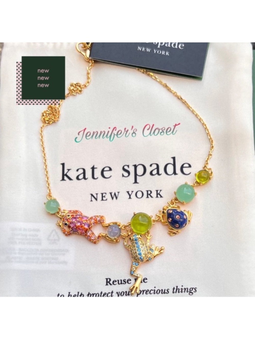 kate spade Gold-Tone Multicolor Frog Necklace with Pastel Gems